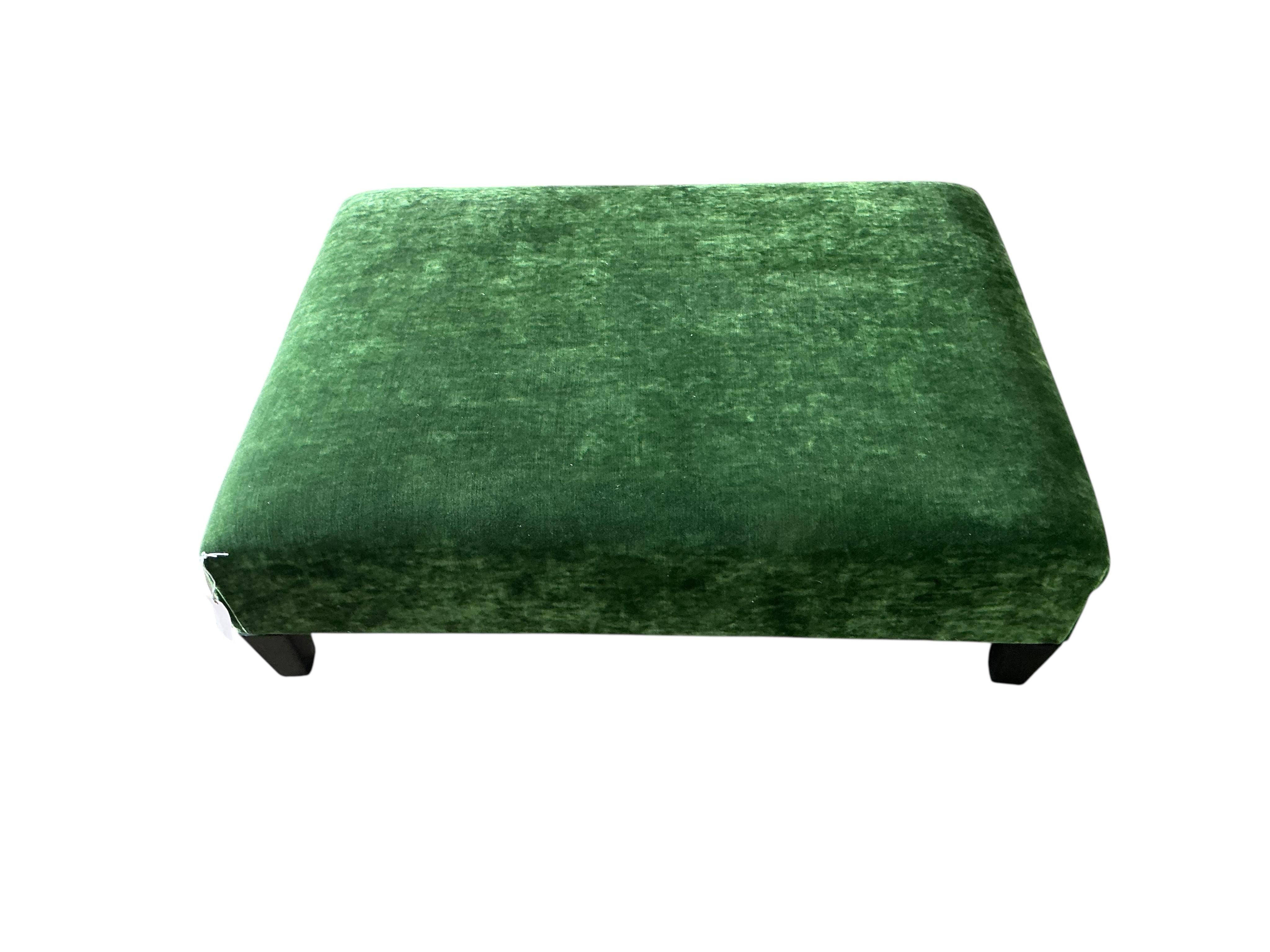 A Contemporary rectangular green velvet footstool, width 79cm, depth 104cm, height 32cm
